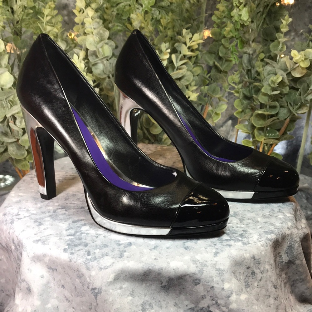 Women’s Size 6.5M Nine West Baroque Black & Silver 4.5” Heels, ✨Like Brand New✨